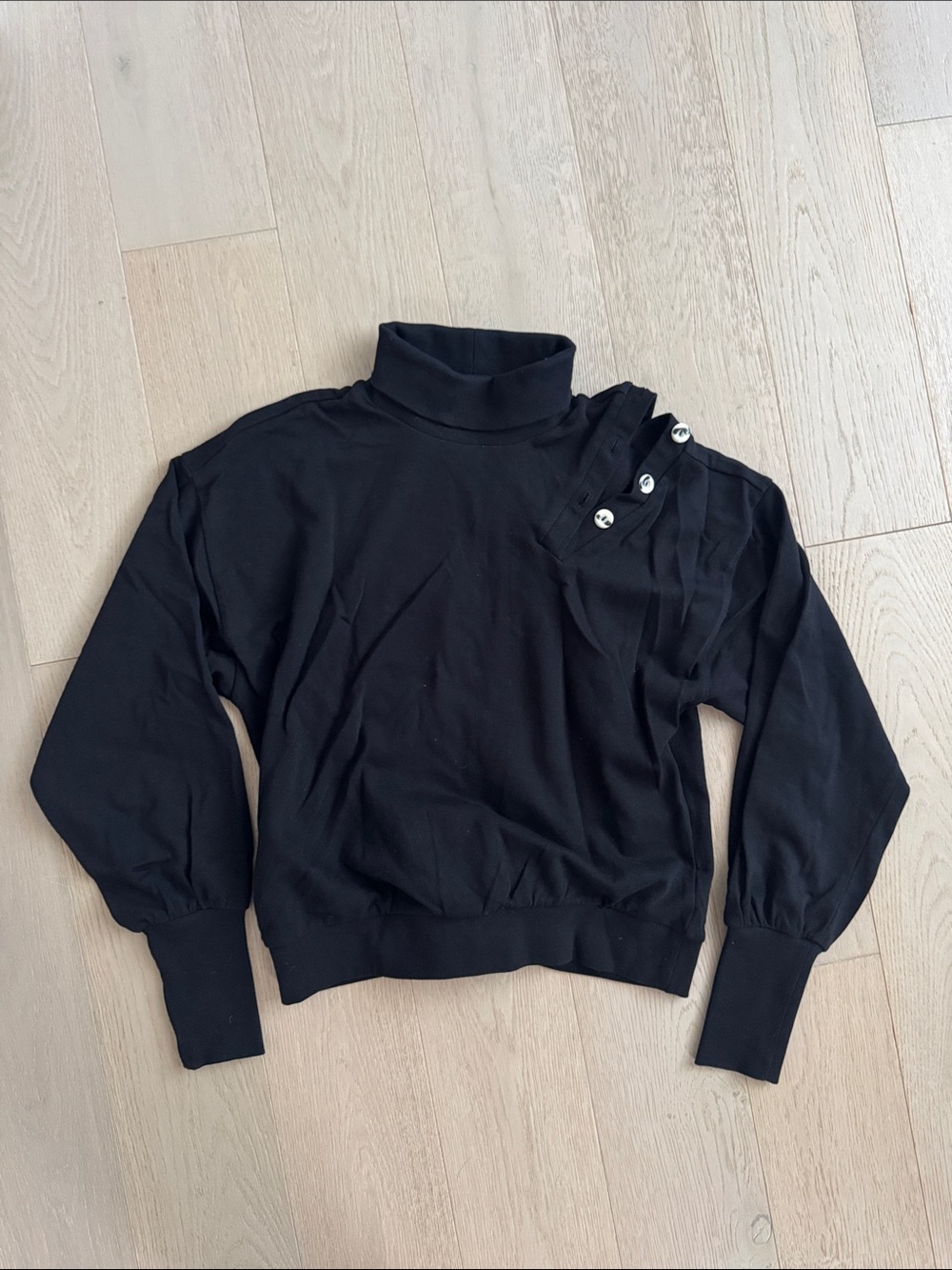 Black Turtleneck Button-Accent Sweater